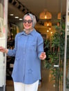 7343 YILDIZLI TENSEL GÖMLEK MAVİ