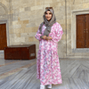 pamuklu bambu pembe flu elbise