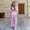 pamuklu bambu pembe flu elbise