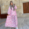 pamuklu bambu pembe flu elbise