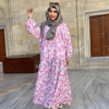 pamuklu bambu pembe flu elbise