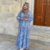 pamuklu şal desenli mavi elbise 