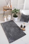 HCW Cubin Antrasit %100 Pamuk Viskon 2 Parça Banyo Paspas Seti 40*60+60*100 cm