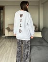 Kadın 3 İplik Şardonlu Kalın Polarlı Sweatshirt Leopar Nakışlı Fermuar Tasarımlı Oversize Sweatshirt