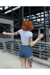 Kadın Beyaz Barbie Baskılı Los Angeles Kısa Kollu Slim Fit Crop Tshirt