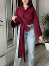 Kadın Bordo İspanyol Kol Bel Bağlamalı Kuşaklı Tasarım Poplin Gömlek 