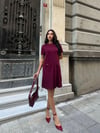 Kadın Bordo Kısa Kollu Oys Premium Pamuklu Modal Kumaş Süs Cepli Kısa Mini Yazlık Rahat Elbise