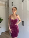 Kadın Gül Kurusu Ip Askılı Sırtı Çapraz Bağlamalı Full Likralı Esnek Mini Kadife Elbise