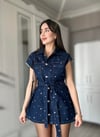 Kadın Lacivert Gümüş Zımba Detaylı Bel Kuşaklı Premium Jean Denim Tasarım Kot Yelek 