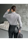 Kadın Parlak Simli Kısa Oversize Basic Parlak Saten Gömlek Yeni Sezon Crop Saten Gömlek