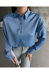 Kadın Parlak Simli Kısa Oversize Basic Parlak Saten Gömlek Yeni Sezon Crop Saten Gömlek
