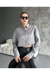 Kadın Parlak Simli Kısa Oversize Basic Parlak Saten Gömlek Yeni Sezon Crop Saten Gömlek