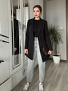 Kadın Siyah Düğmeli Vatkalı Blazer Ceket Elbise Astarlı Business Blazer Ceket Elbise