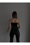 Kadın Siyah Gloplu Straplez Korse Detaylı Büstiyer Crop Bluz