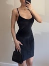 Kadın Siyah Ip Askılı Sırtı Çapraz Bağlamalı Full Likralı Esnek Mini Kadife Elbise