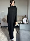 Kadın Siyah Kalın Kışlık Pamuk Triko Oversize Salaş Uzun Elbise Bol Kesim Kadın Maxi Boy Tesettür Elbise