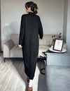 Kadın Siyah Kalın Kışlık Pamuk Triko Oversize Salaş Uzun Elbise Bol Kesim Kadın Maxi Boy Tesettür Elbise