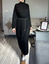 Kadın Siyah Kalın Kışlık Pamuk Triko Oversize Salaş Uzun Elbise Bol Kesim Kadın Maxi Boy Tesettür Elbise