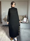 Kadın Siyah Kalın Kışlık Pamuk Triko Oversize Salaş Uzun Elbise Bol Kesim Kadın Maxi Boy Tesettür Elbise