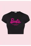 Kadın Siyah ve Beyaz 2 Adet Barbie Baskılı Los Angeles Kısa Kollu Crop Tshirt