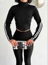 Kadın Yanları Çizgili Üçgen Kesim Detay Fermuarlı Tenis Hırka Uzun Kollu Crop Spor Hırka