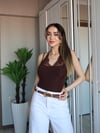 Kadın Zena Acı Kahve Askılı Dantel Detaylı Zr Model Esnek Alttan Çıtçıtlı Bodysuit