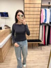 Antrasit Kayık Yaka Uzun Kollu Top