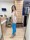 Bej Fularlı Desen Detaylı Bluz