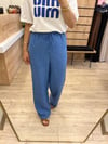 Beli Lastikli İndigo Keten Pantolon