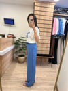Beli Lastikli İndigo Keten Pantolon