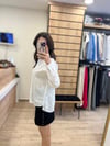 Beyaz Kalp Desenli Uzun Kol Gömlek