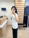 Beyaz Kelebek Desen Taşlı T-shirt