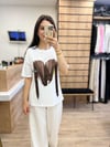 Beyaz Kurdele Desenli T-Shirt