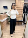 Beyaz Omzu Taşlı Triko Kazak