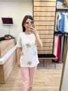 Beyaz Organize Çiçekli T-shirt