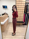 Bordo Havuç Kemerli Fit Pantolon