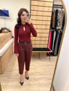Bordo Havuç Kemerli Fit Pantolon