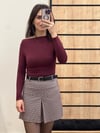 Bordo Kemer Detaylı Mini Etek