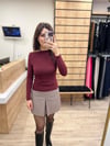 Bordo Uzun Kollu Asimetrik T-Shirt