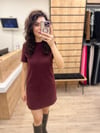 Bordo Yumuşak Mini Elbise