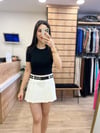 Ekru Çift Kemerli Şort Etek
