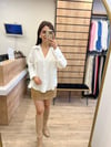 Ekru Çizgili Saten Gömlek