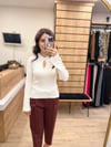 Ekru Polo Yaka Fitilli Triko Kazak