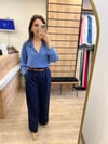 İndigo Saten Gömlek