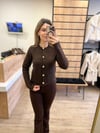Kahve Bisiklet Yaka Pullu Simli Triko Hırka