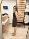 Kahve Düğme Detaylı Elbise