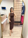 Kahve Vücuda Oturan Midi Elbise