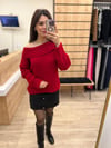 Kırmızı Degaje Yaka Fitilli Kazak