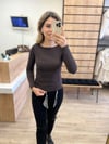 Koyu Kahve Kayık Yaka Uzun Kollu Top