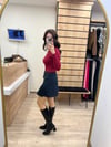 Lacivert Pileli Cepli Mini Etek